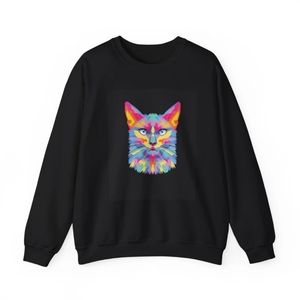 Colorful CAT FACE & Pet Animal Lover Heavy Blend Crewneck SWEATSHIRT, Unisex